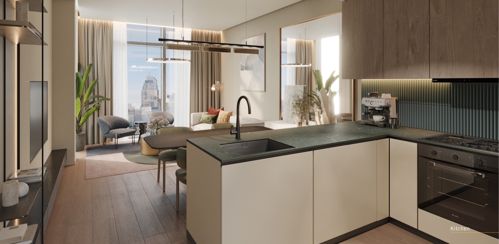 Open-plan kitchen and living area