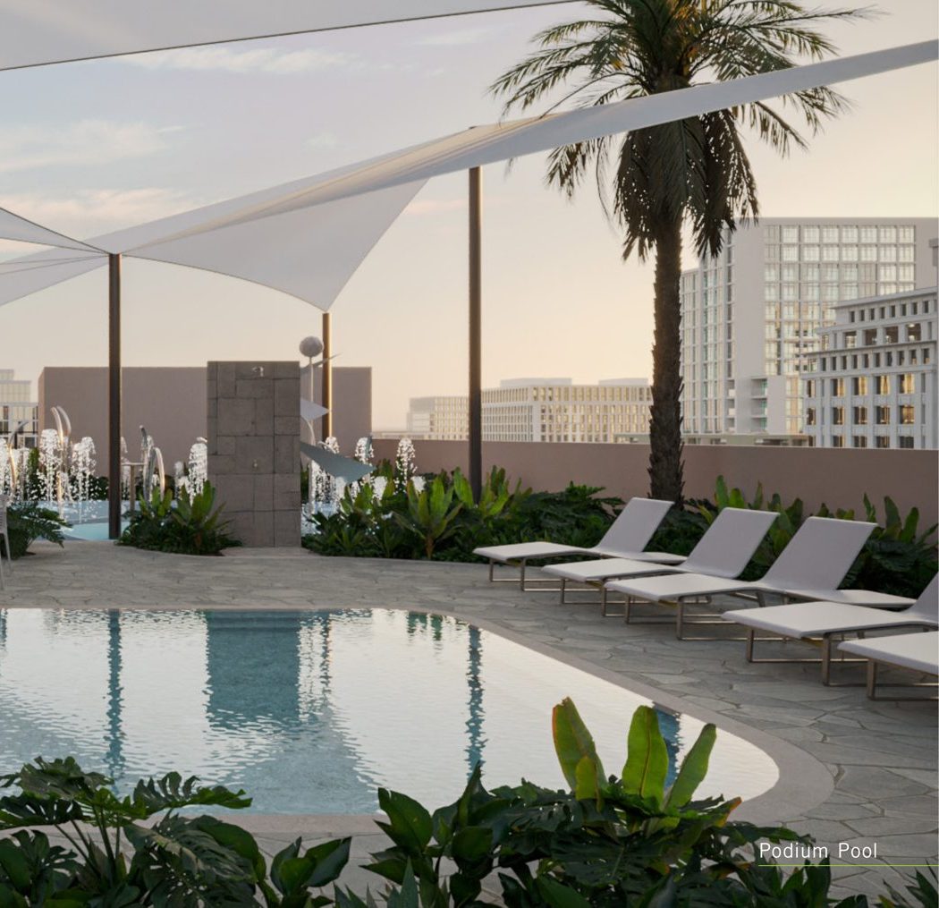 Podium swimming pool and outdoor lounge deck